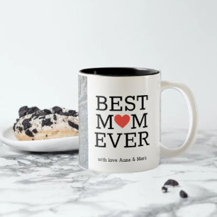 パーソナライズされたMom Ever 最高の Coffee Mug(ママ·エバ·ハート·フォト· ツートーンマグカップ