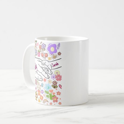 パーソナライズされたMom Mug – 手とハートの3DエフェクトGif コーヒーマグカップ (正面左)