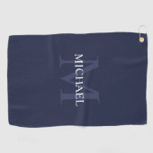パーソナライズされたMonogramと名前Navy Blue ゴルフタオル (横)
