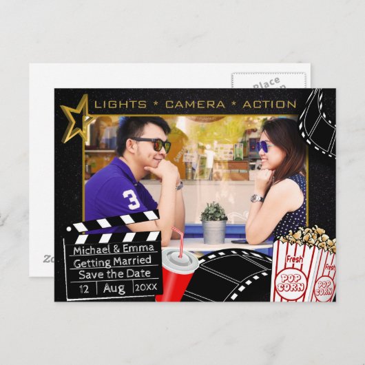 パーソナライズされたMovie Star日付の保存 案内ポストカード (正面/裏面)