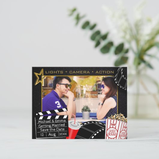 パーソナライズされたMovie Star日付の保存 案内ポストカード (スタンド正面)