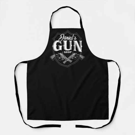 パーソナライズされたNAMEオールドリボルバー銃店 火器 エプロン (正面)
