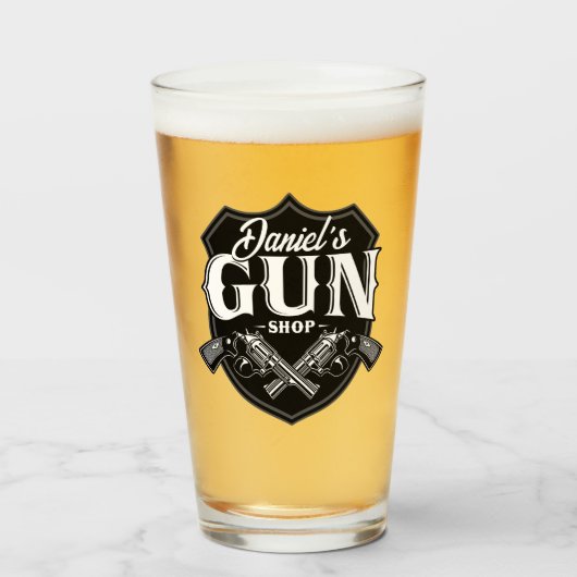 パーソナライズされたNAMEオールドリボルバー銃店 火器 タンブラーグラス (ドリンク正面)