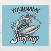 パーソナライズされたNAMEサーファー ビッグウェーブ スケルトン サーフィン ビールラベル (シングルラベル)
