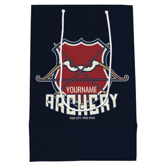 パーソナライズされたNAME アーチェリー スポーツ リカーブ ボウ アロー ミディアムペーパーバッグ (裏面)