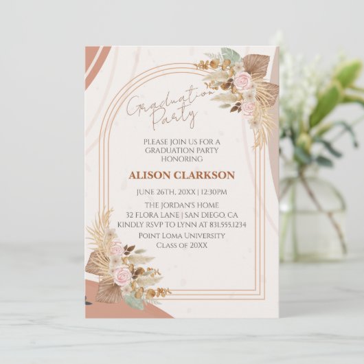 パーソナライズされたNeutral Boho写真卒業パーティー 招待状 (スタンド正面)