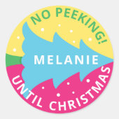 パーソナライズされたNo peeking Bright Neon Christmas Tree ラウンドシール (正面)