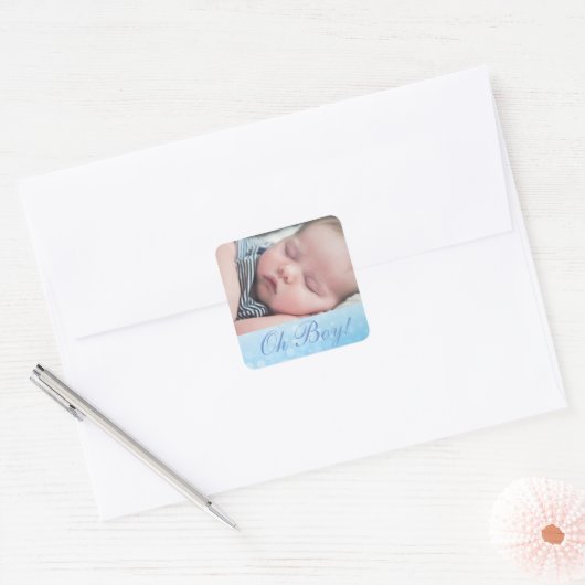 「パーソナライズされたOH Boy」写真新生児発表 スクエアシール (封筒)