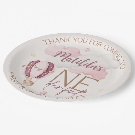 パーソナライズされたONEderful 1th誕生日紙プレート ペーパープレート (アングル)
