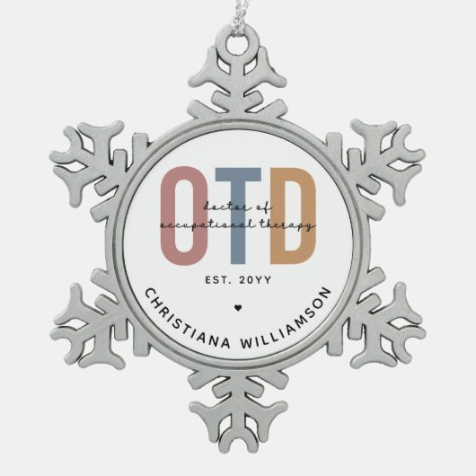 パーソナライズされたOTD職業病セラピー スノーフレークピューターオーナメント (正面)