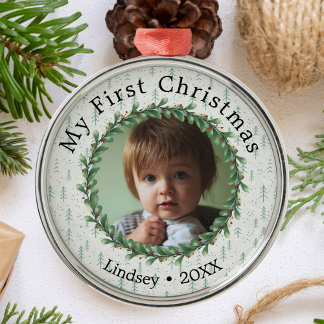 パーソナライズされたPhoto-Babys初めてのクリスマス メタルオーナメント
