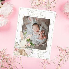パーソナライズされたPhoto Bunny Green Birth Announcement ポストカード