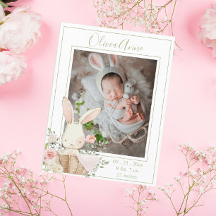 パーソナライズされたPhoto Bunny Green Birth Announcement ポストカード