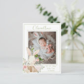 パーソナライズされたPhoto Bunny Green Birth Announcement ポストカード (スタンド正面)