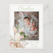 パーソナライズされたPhoto Bunny Green Birth Announcement ポストカード (正面)