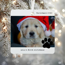 パーソナライズされたPhoto Dogの初めてのクリスマス メタルオーナメント