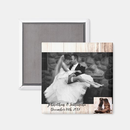 パーソナライズされたPhoto Magnetブーツ田舎風 マグネット (正面/裏面)