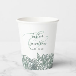 パーソナライズされたPhoto Sage Green Flowers Nice 結婚's 紙コップ