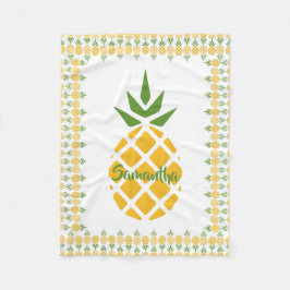 パーソナライズされたPineapple、編集可能な白の背景 フリースブランケット