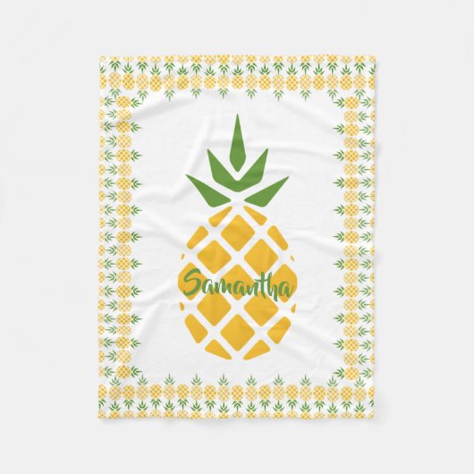 パーソナライズされたPineapple、編集可能な白の背景 フリースブランケット (正面)
