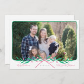 パーソナライズされたPink Bowと名門私立校風のの休日リース シーズンカード (正面/裏面)