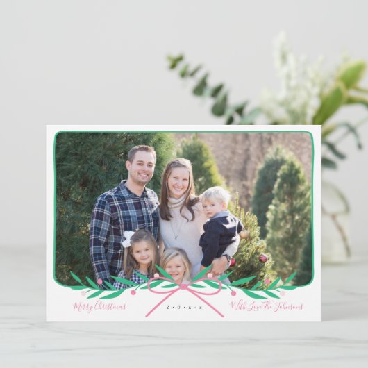 パーソナライズされたPink Bowと名門私立校風のの休日リース シーズンカード (スタンド正面)