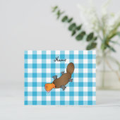 パーソナライズされたplatypus blueと名市松模様に前 ポストカード (スタンド正面)
