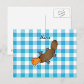 パーソナライズされたplatypus blueと名市松模様に前 ポストカード (正面/裏面)