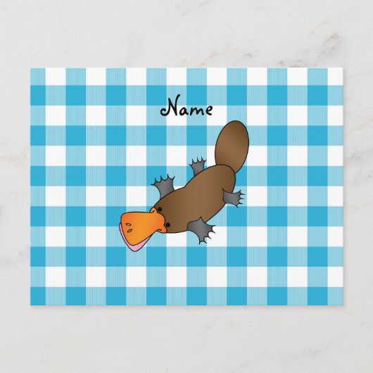 パーソナライズされたplatypus blueと名市松模様に前 ポストカード (正面)