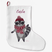 パーソナライズされたRacoonとのクリスマスストッキング ラージクリスマスストッキング (正面)