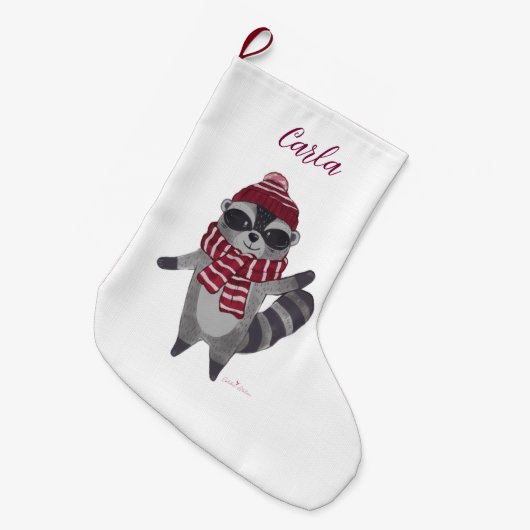 パーソナライズされたRacoonとのクリスマスストッキング ラージクリスマスストッキング (正面 (吊り時))