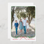 パーソナライズされたRed名門私立校風の Bowとの休日リース シーズンカード (正面/裏面)