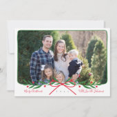 パーソナライズされたRed名門私立校風の Bowとの休日リース シーズンカード (正面)