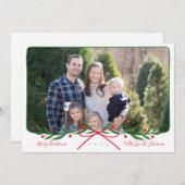 パーソナライズされたRed名門私立校風の Bowとの休日リース シーズンカード (正面/裏面)