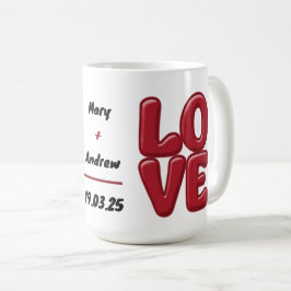 パーソナライズされたRed LOVE Magの名前と日付 コーヒーマグカップ