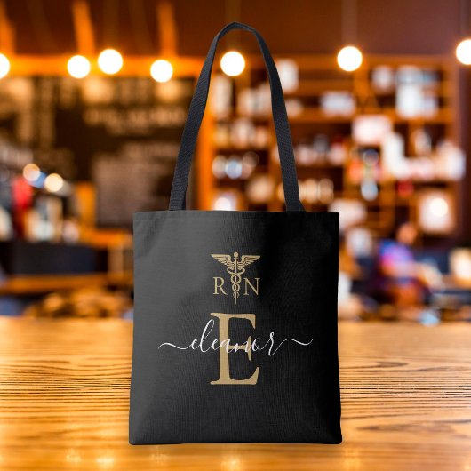 パーソナライズされたRN認定看護師ゴールドモノグラム トートバッグ