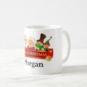 パーソナライズされたSANTA,雪だるま，クリスマスを願う小妖精や小人 コーヒーマグカップ (正面右)