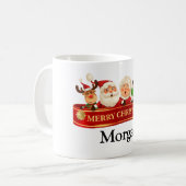 パーソナライズされたSANTA,雪だるま，クリスマスを願う小妖精や小人 コーヒーマグカップ (正面左)