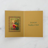 パーソナライズされたSanta atop Christmas Tree、金ゴールドグリーン カード (内部)