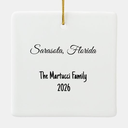 パーソナライズされたSanta Hatとのマナティー セラミックオーナメント (裏面)