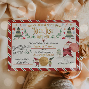 パーソナライズされたSanta Official Nice List証明書 招待状