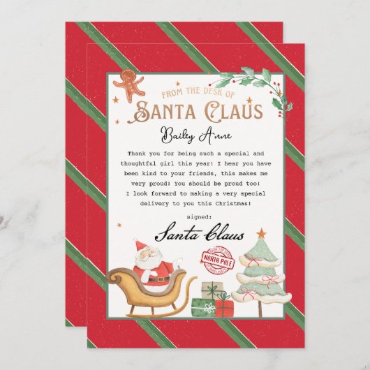 パーソナライズされたSanta Printableからの手紙 招待状 (正面/裏面)