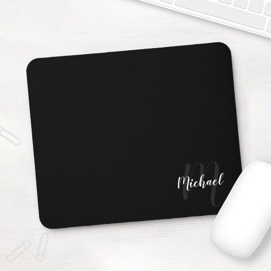 パーソナライズされたScript MonogramとName Black マウスパッド
