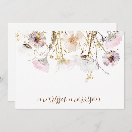 パーソナライズされたScript Signature Wildflower サンキューカード (正面/裏面)