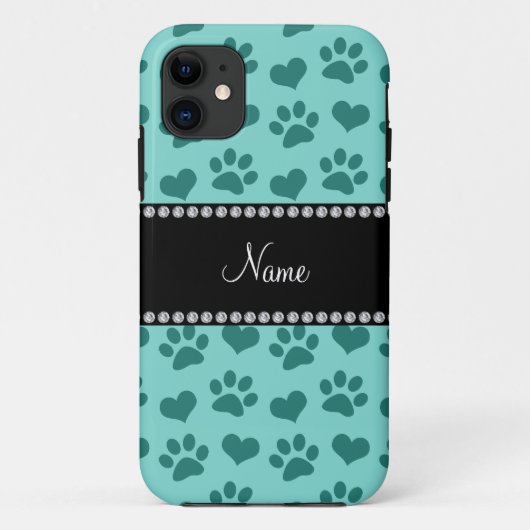 パーソナライズされたseaoam greenハートとpawsという名前 Case-Mate iPhoneケース (裏面)