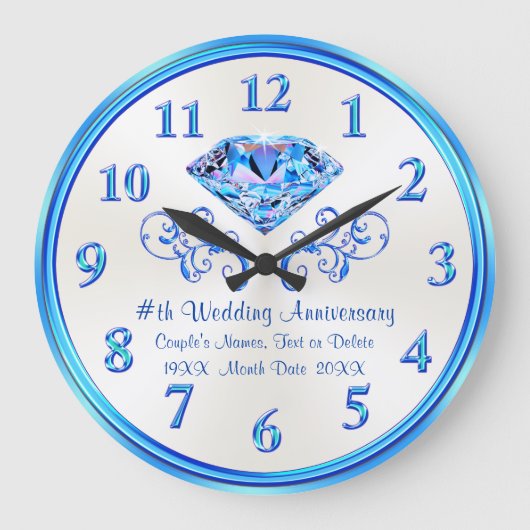 パーソナライズされたShades of Bluesアニバーサリークロック ラージ壁時計 (正面)