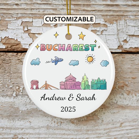 パーソナライズされたSkyline Bucharestオーナメント,ルーマニア セラミックオーナメント