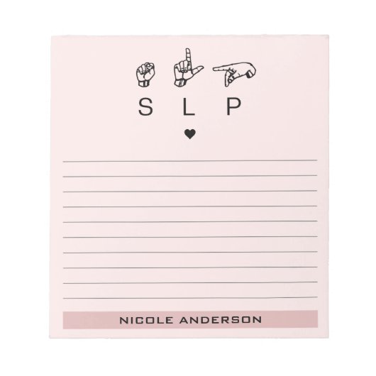 パーソナライズされたSLP言語病理医ASL ノートパッド (正面)