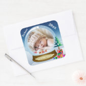 パーソナライズされたSnow Globe写真クリスマスステッカー スクエアシール (封筒)