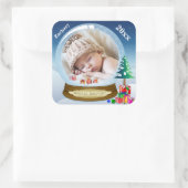パーソナライズされたSnow Globe写真クリスマスステッカー スクエアシール (バッグ)